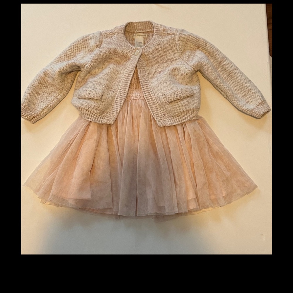 First Impressions Pink Tulle Dress with Knit Cardigan
